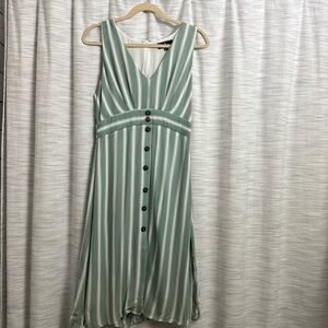 Lulus Green & White Striped Midi Dress with Buttons